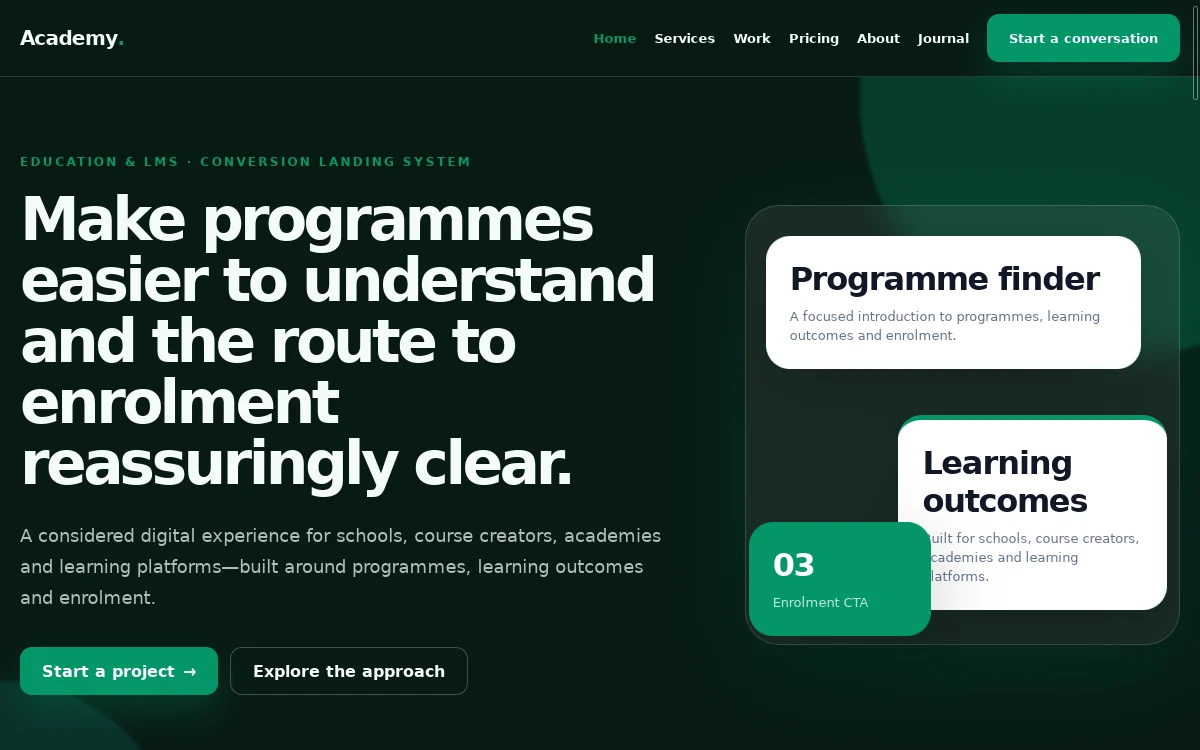 Academy — Conversion Landing System website screenshot