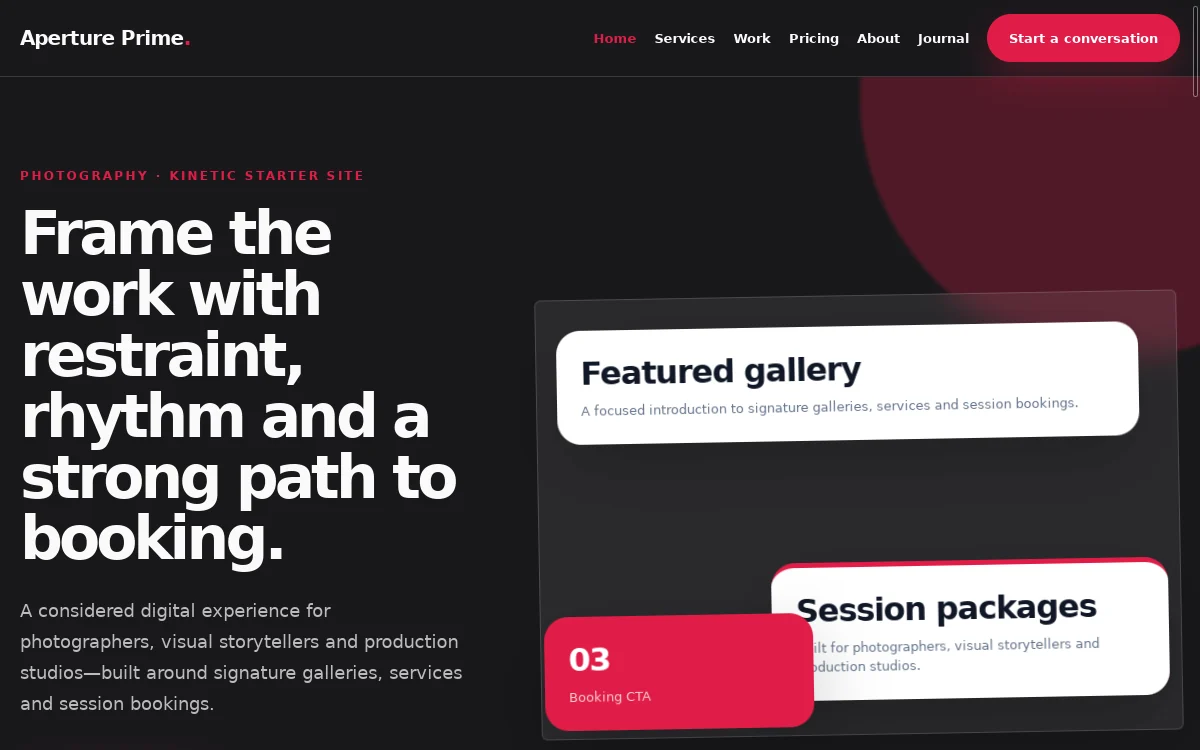 Aperture Prime — Kinetic Starter Site actual design preview