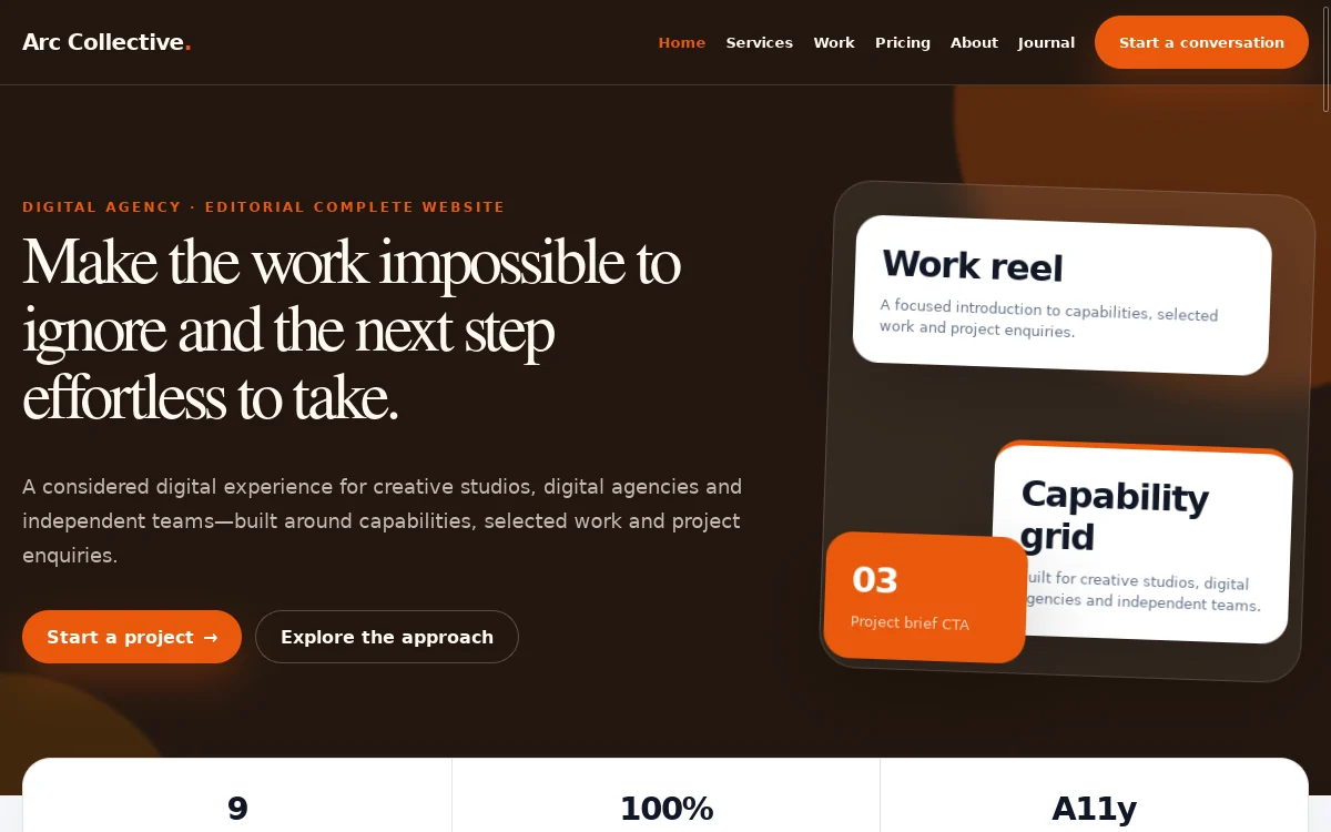 Arc Collective — Editorial Complete Website actual design preview