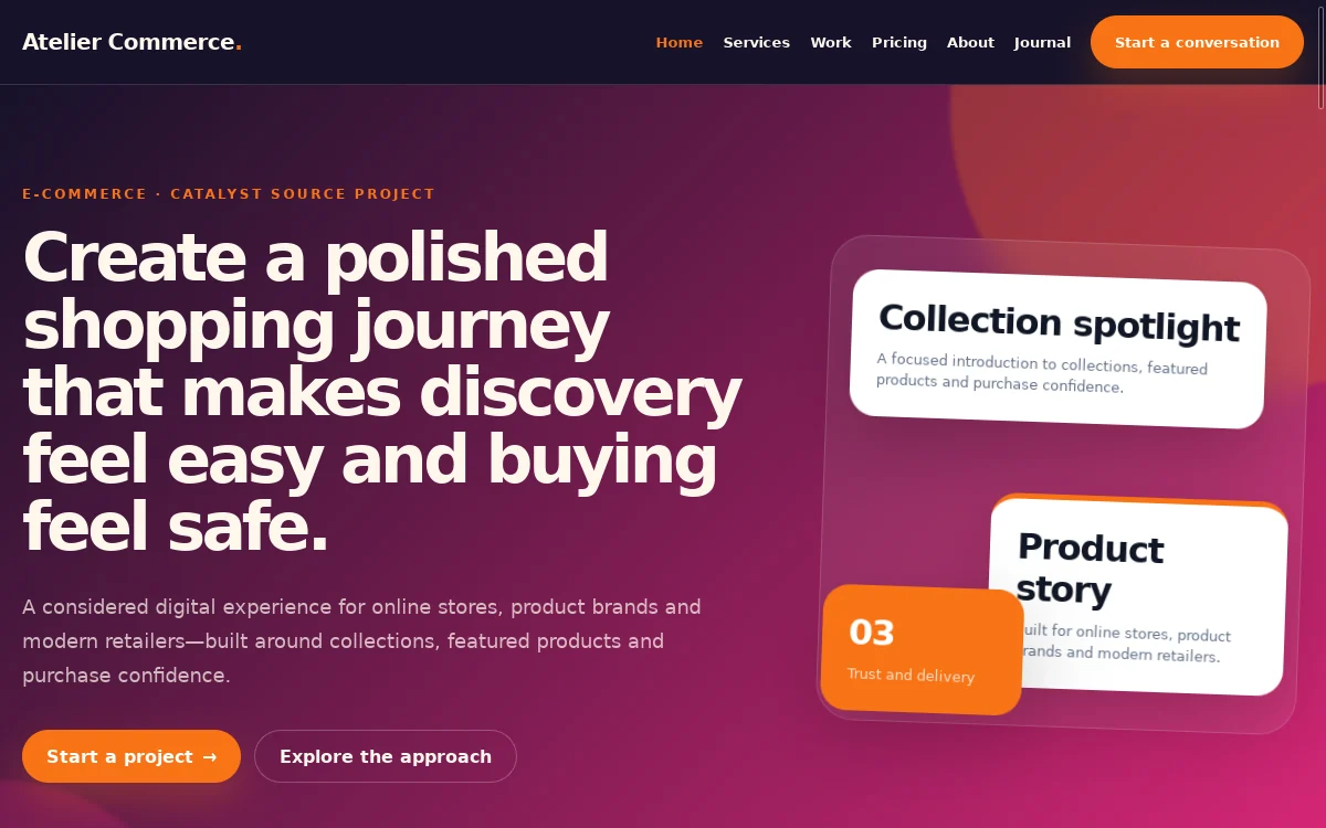 Atelier Commerce — Catalyst Source Project website screenshot