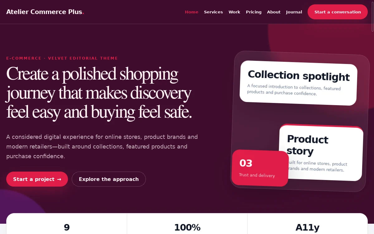 Atelier Commerce Plus — Velvet Editorial Theme professional website preview