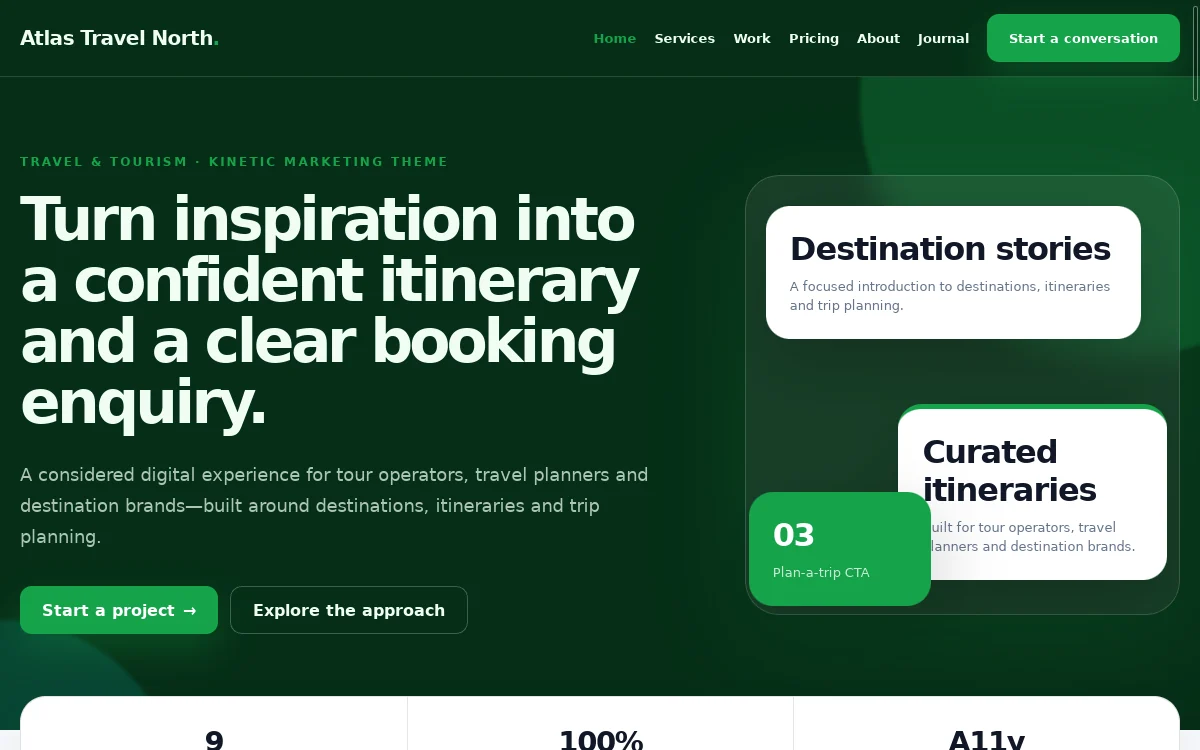 Atlas Travel North — Kinetic Marketing Theme professional website preview