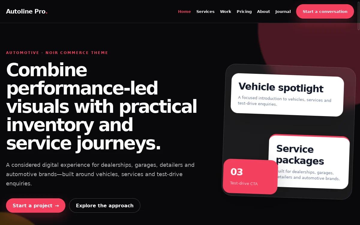 Autoline Pro — Noir Commerce Theme professional website preview