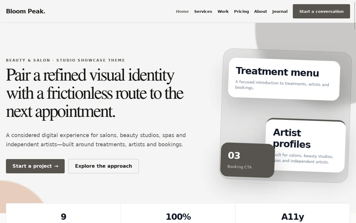 Bloom Peak — Studio Showcase Theme professional website preview