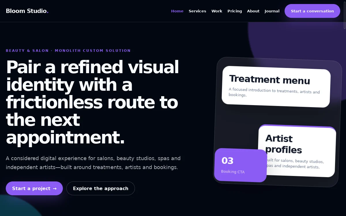 Bloom Studio — Monolith Custom Solution professional website preview