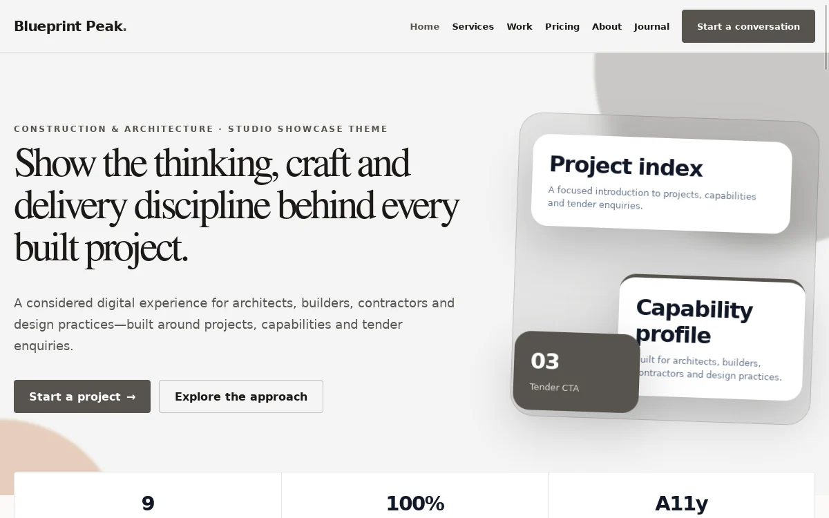 Blueprint Peak — Studio Showcase Theme professional website preview