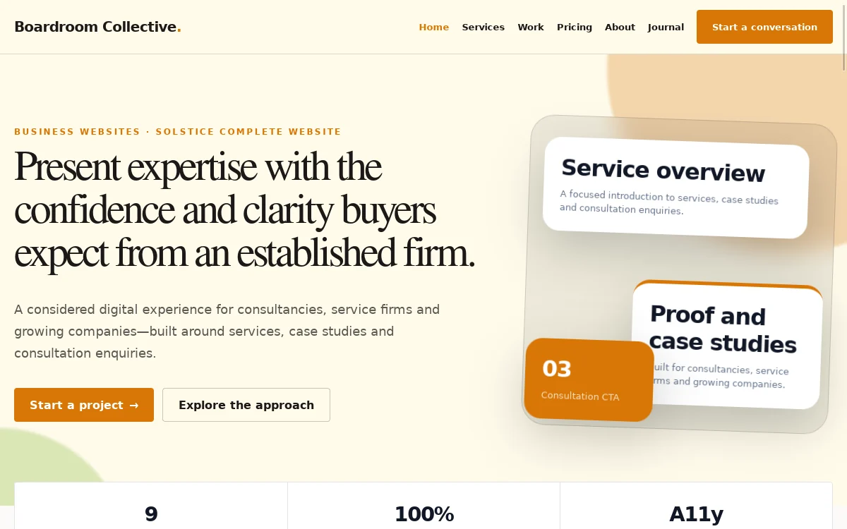 Boardroom Collective — Solstice Complete Website actual design preview