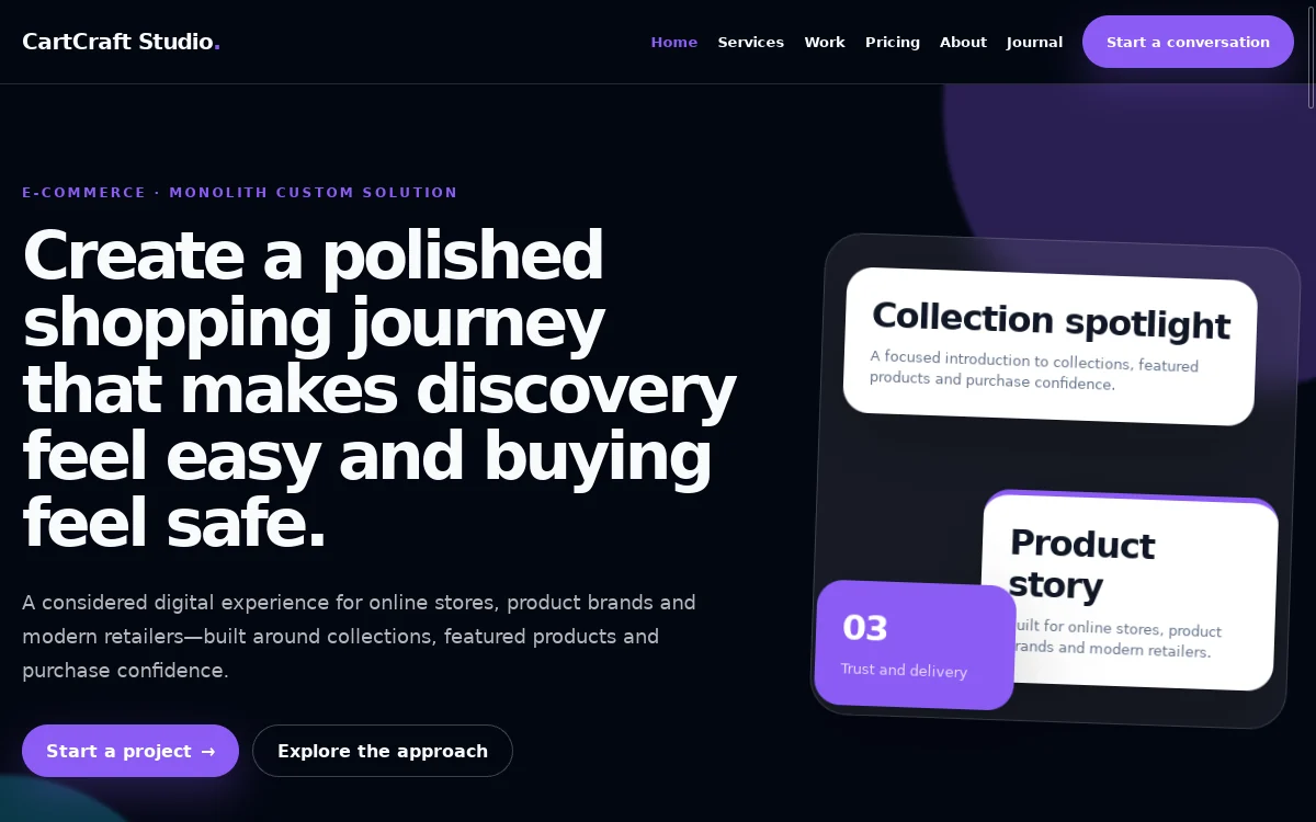 CartCraft Studio — Monolith Custom Solution website screenshot