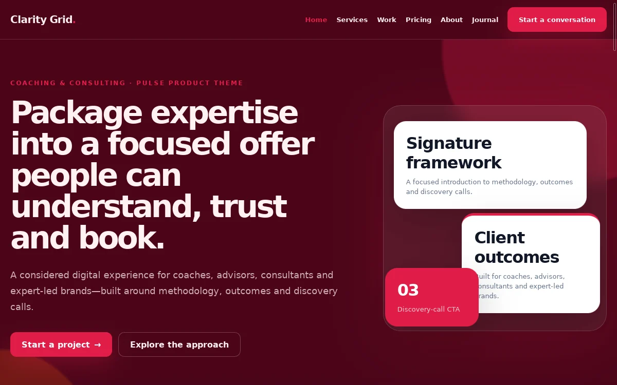 Clarity Grid — Pulse Product Theme professional website preview