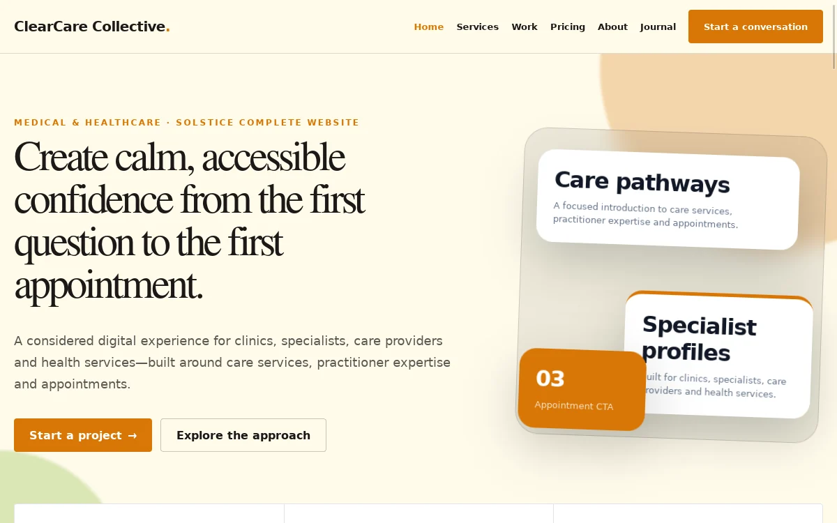 ClearCare Collective — Solstice Complete Website actual design preview