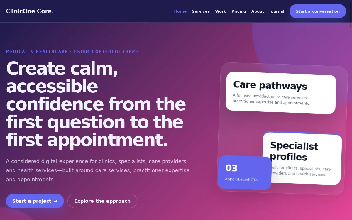 ClinicOne Core — Prism Portfolio Theme professional website preview