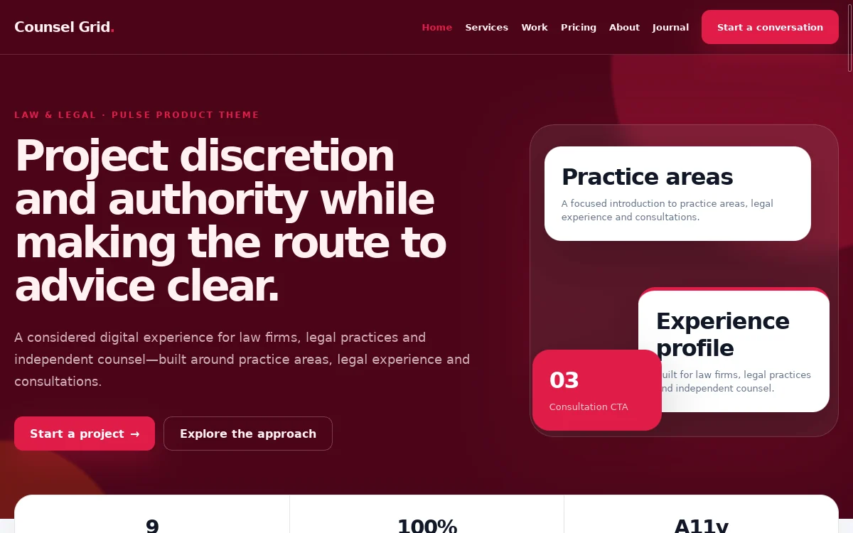 Counsel Grid — Pulse Product Theme professional website preview
