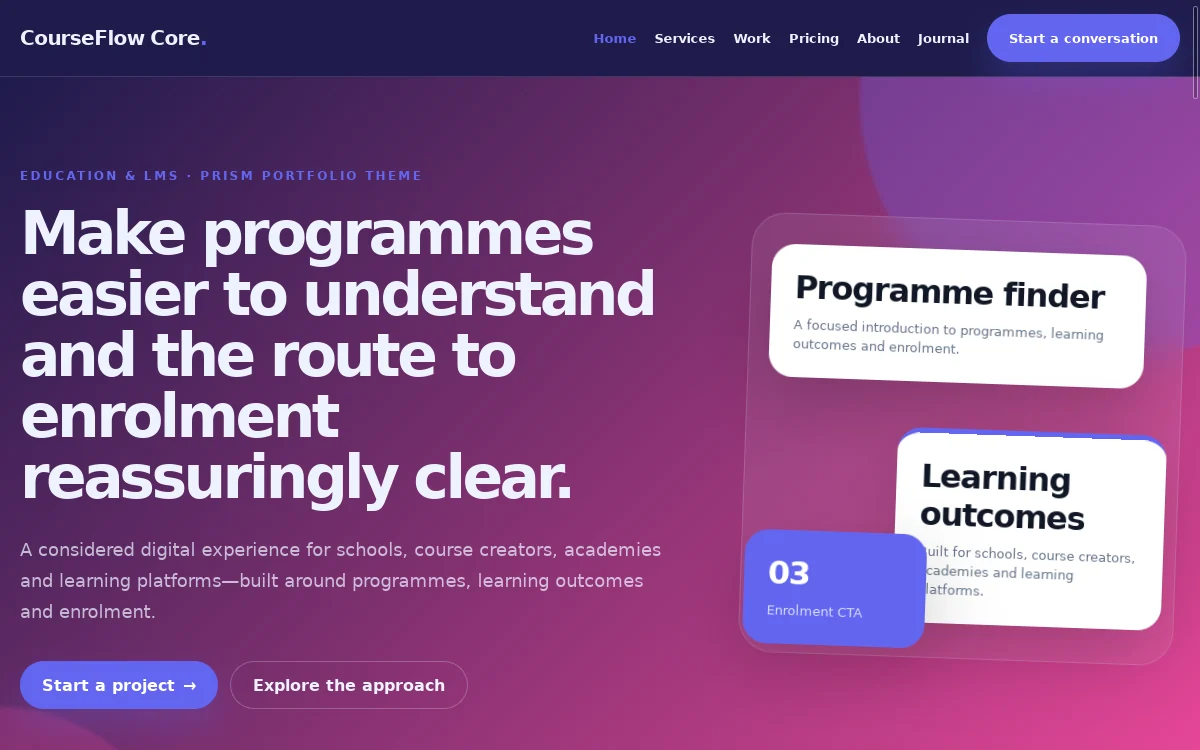 CourseFlow Core — Prism Portfolio Theme professional website preview
