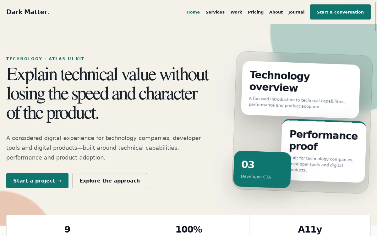 Dark Matter — Atlas UI Kit professional website preview