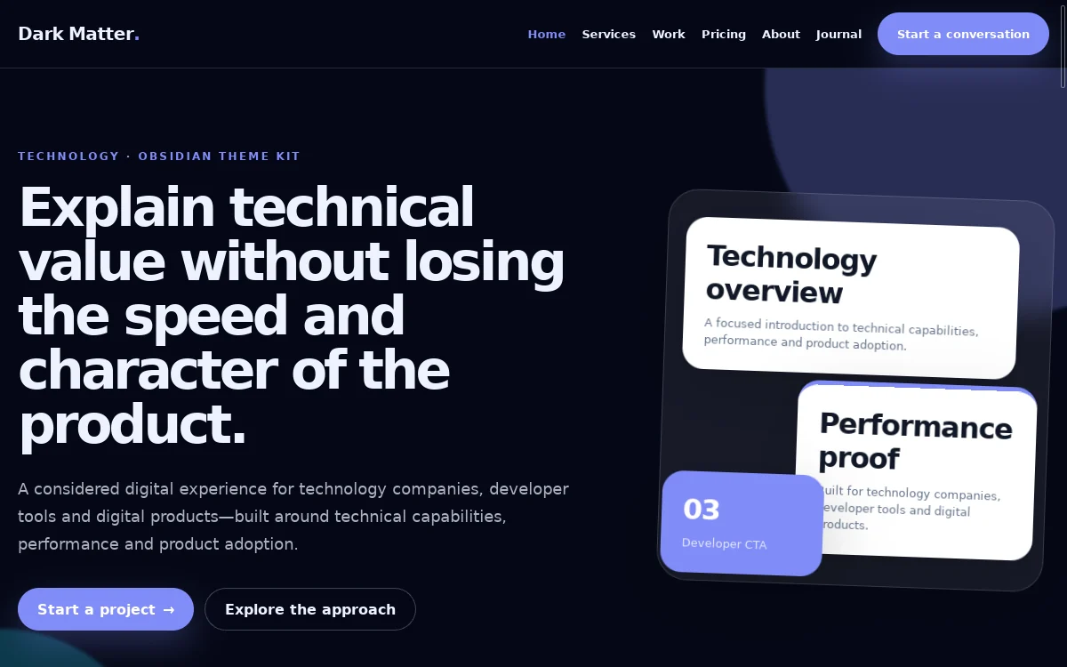Dark Matter — Obsidian Theme Kit professional website preview