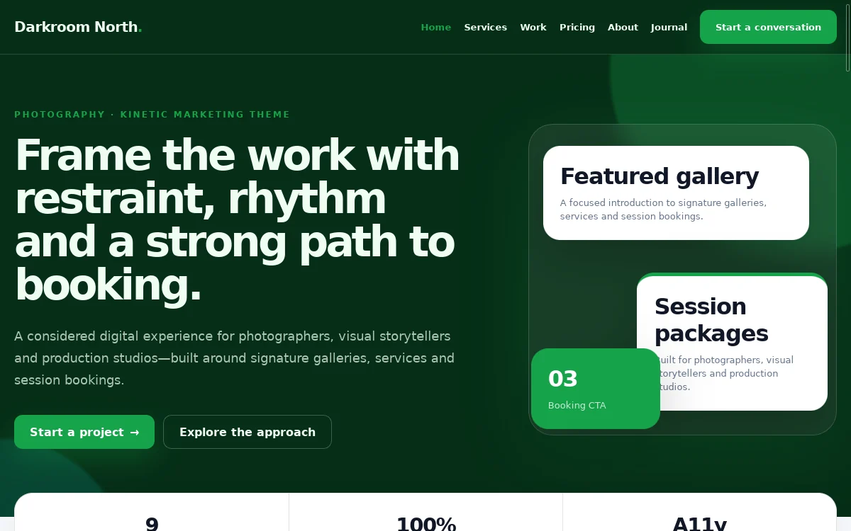 Darkroom North — Kinetic Marketing Theme actual design preview