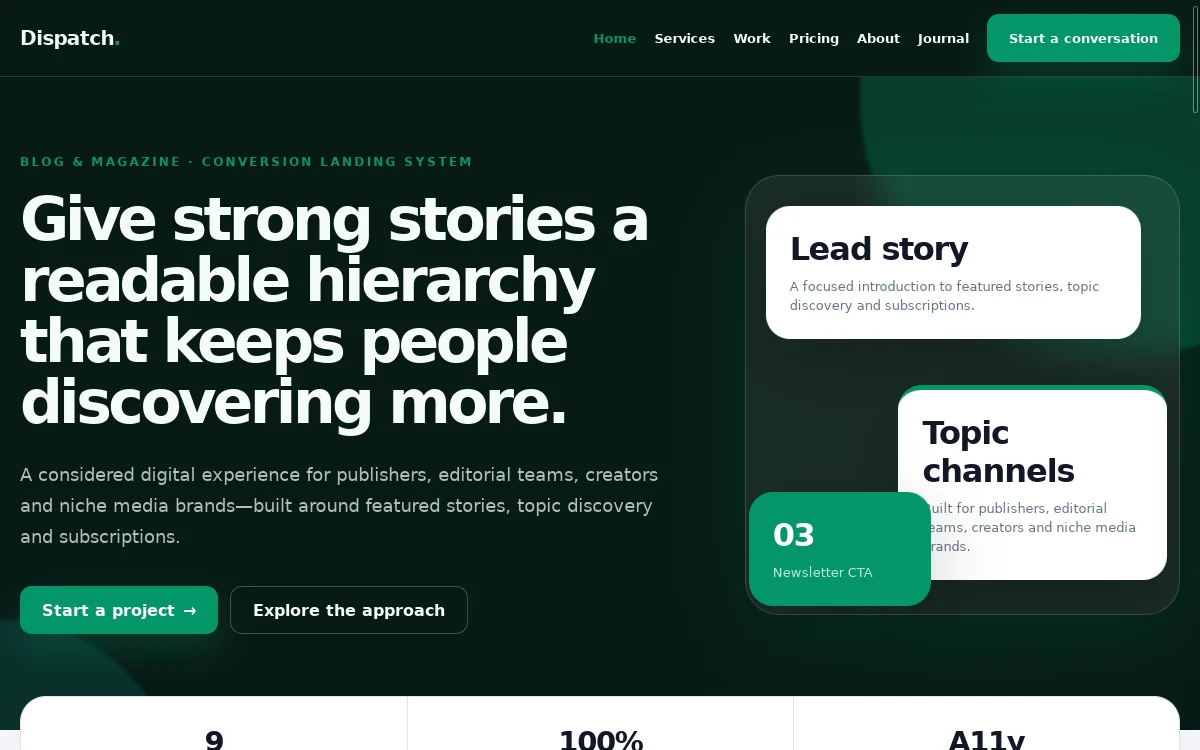 Dispatch — Conversion Landing System professional website preview