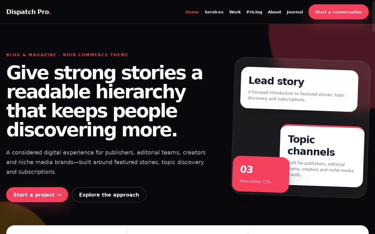 Dispatch Pro — Noir Commerce Theme website screenshot