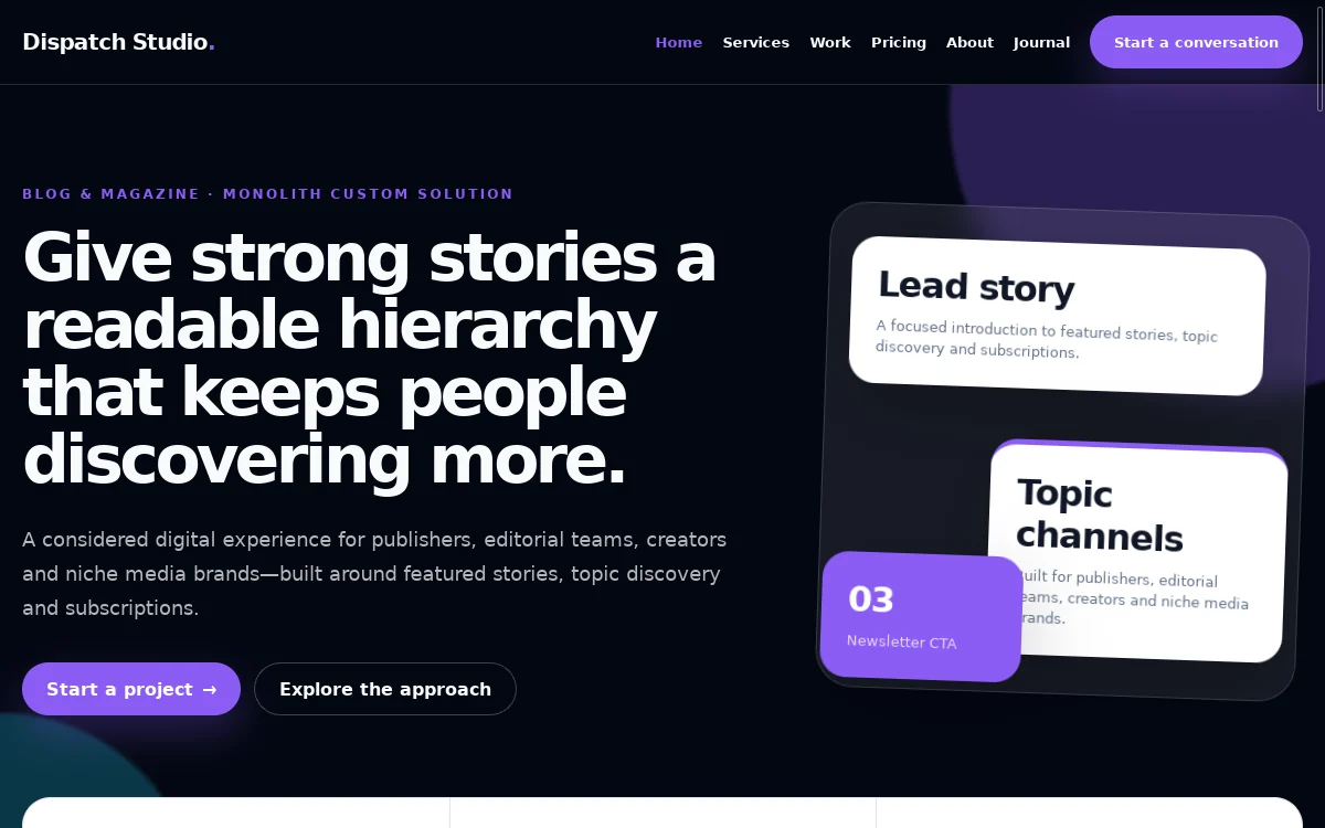 Dispatch Studio — Monolith Custom Solution professional website preview