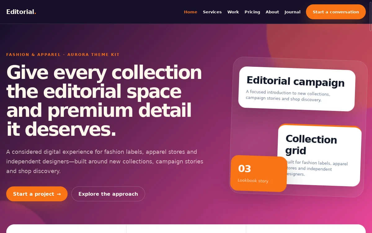 Editorial — Aurora Theme Kit professional website preview