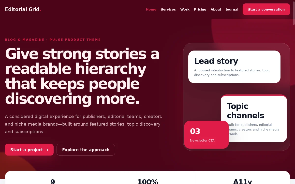 Editorial Grid — Pulse Product Theme professional website preview