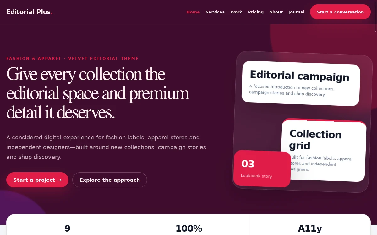 Editorial Plus — Velvet Editorial Theme actual design preview