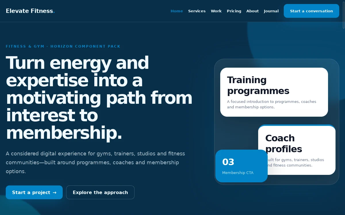 Elevate Fitness — Horizon Component Pack actual design preview