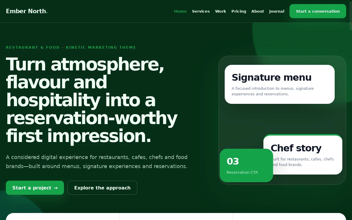 Ember North — Kinetic Marketing Theme actual design preview