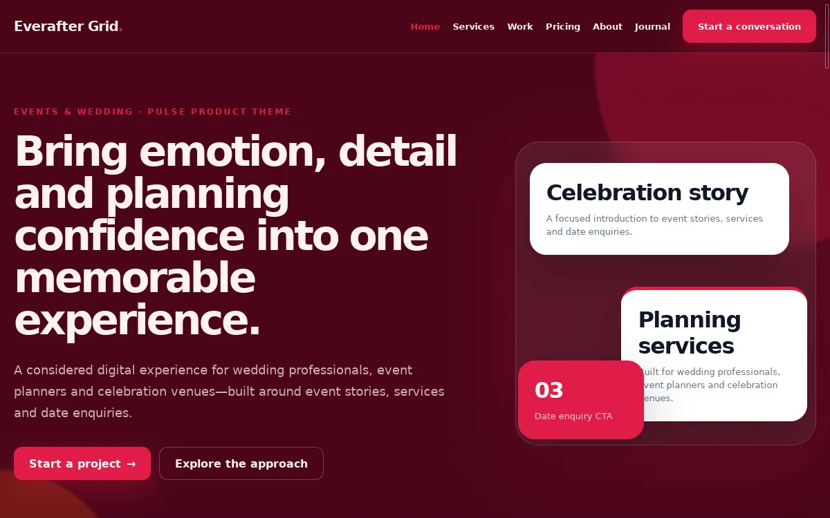 Everafter Grid — Pulse Product Theme professional website preview