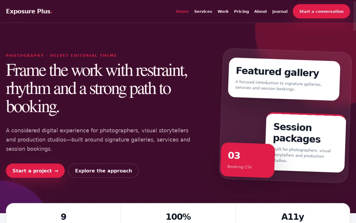 Exposure Plus — Velvet Editorial Theme actual design preview