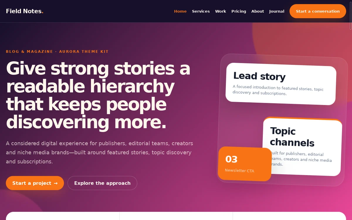 Field Notes — Aurora Theme Kit professional website preview