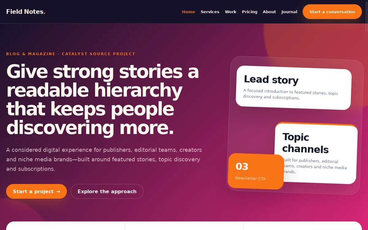 Field Notes — Catalyst Source Project website screenshot