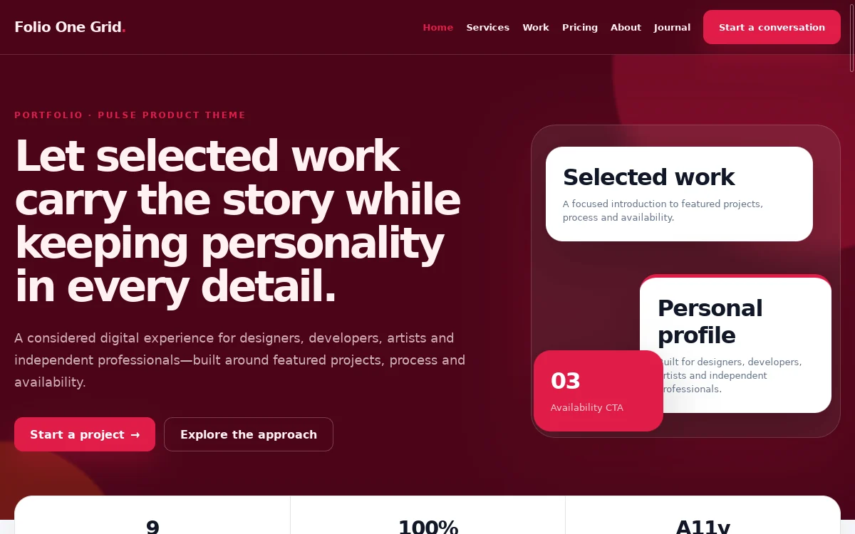 Folio One Grid — Pulse Product Theme professional website preview