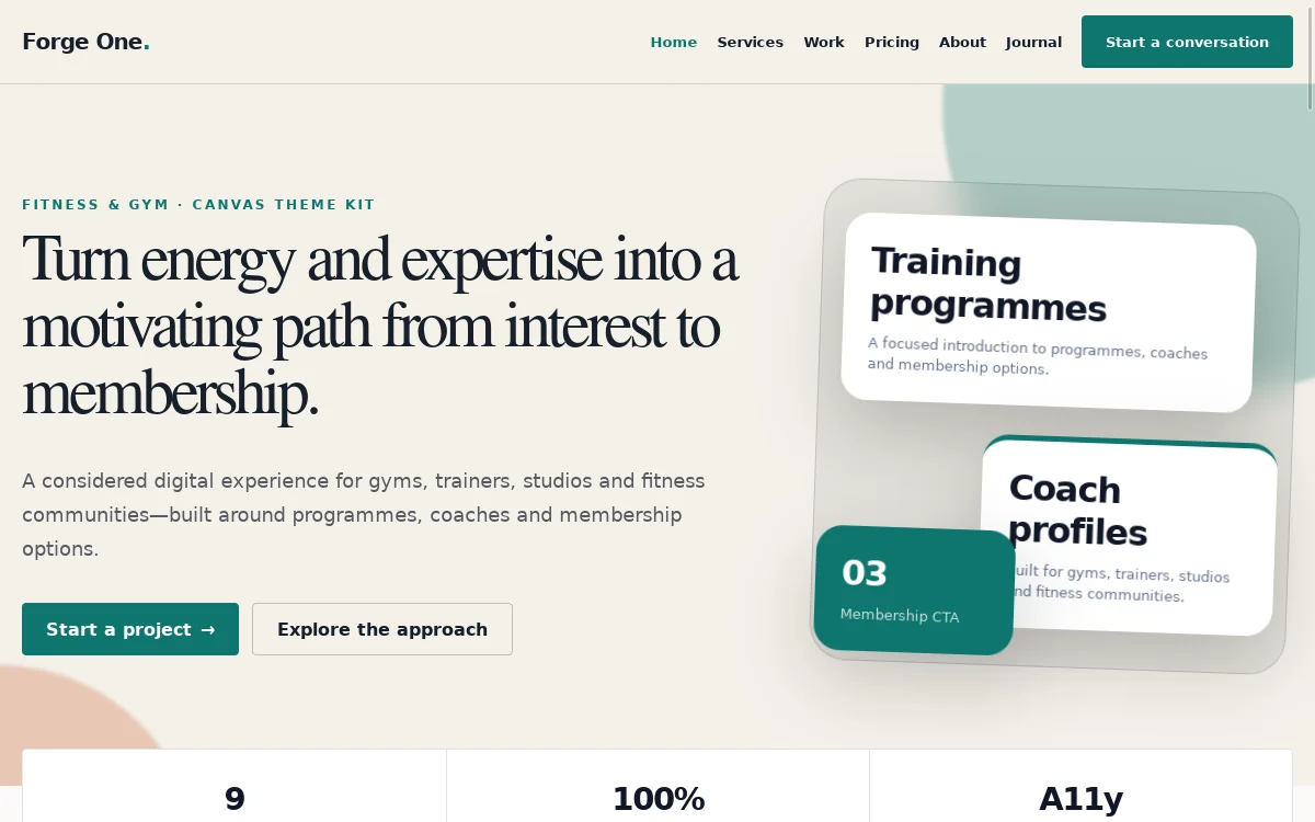 Forge One — Canvas Theme Kit website screenshot