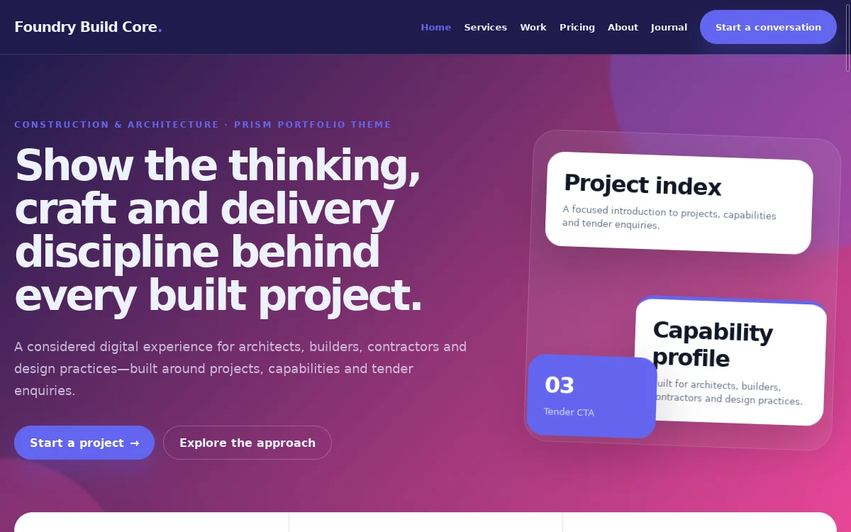 Foundry Build Core — Prism Portfolio Theme professional website preview