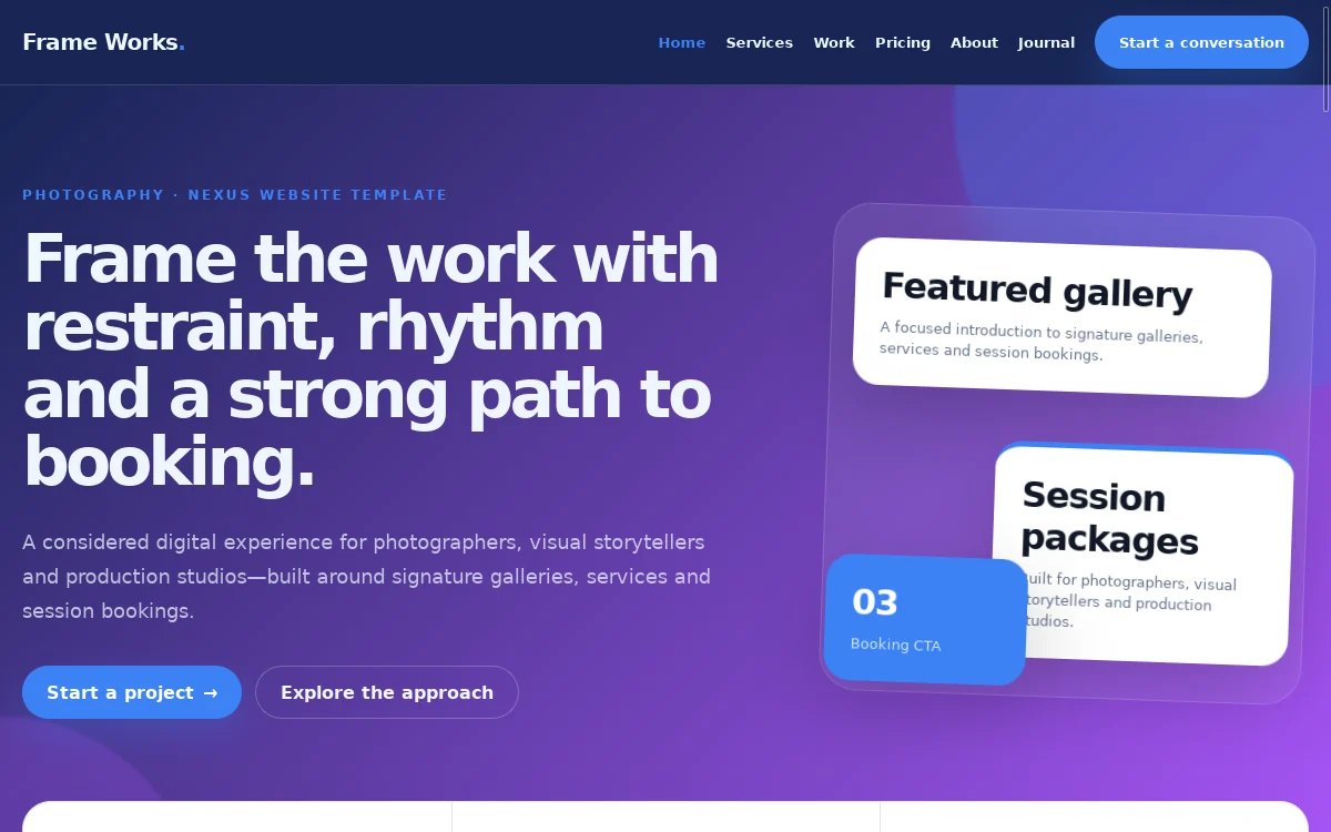 Frame Works — Nexus Website Template actual design preview