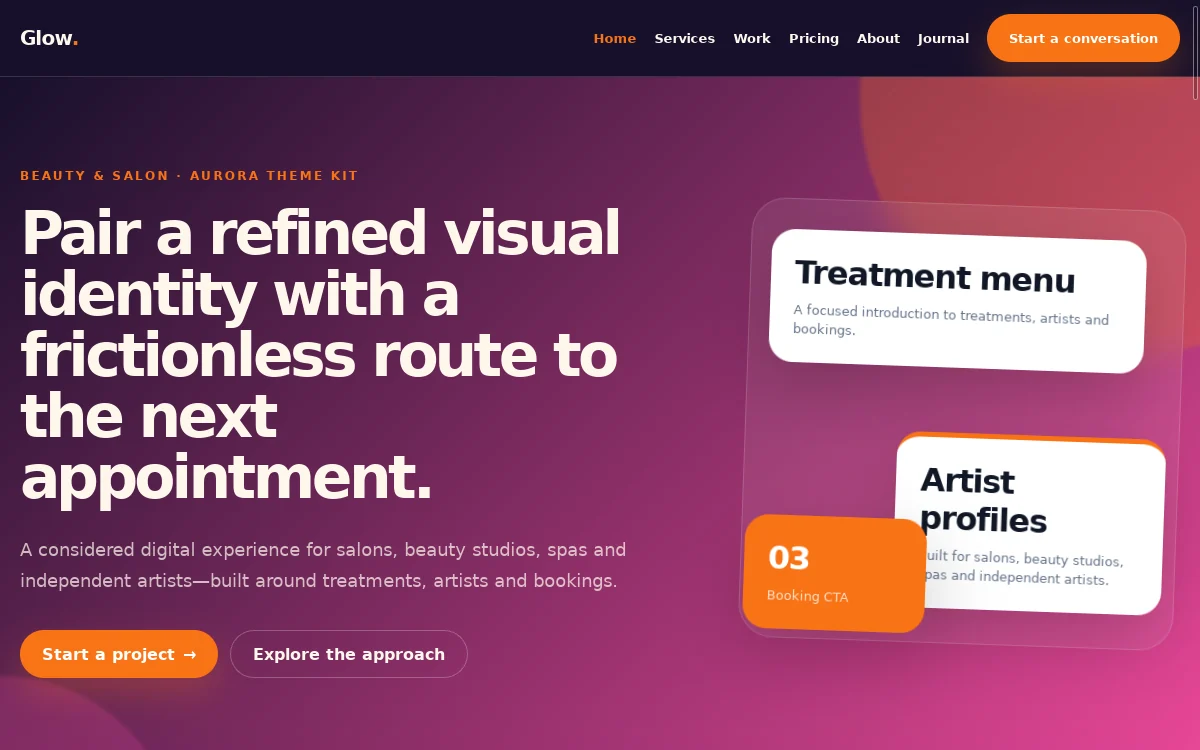 Glow — Aurora Theme Kit professional website preview