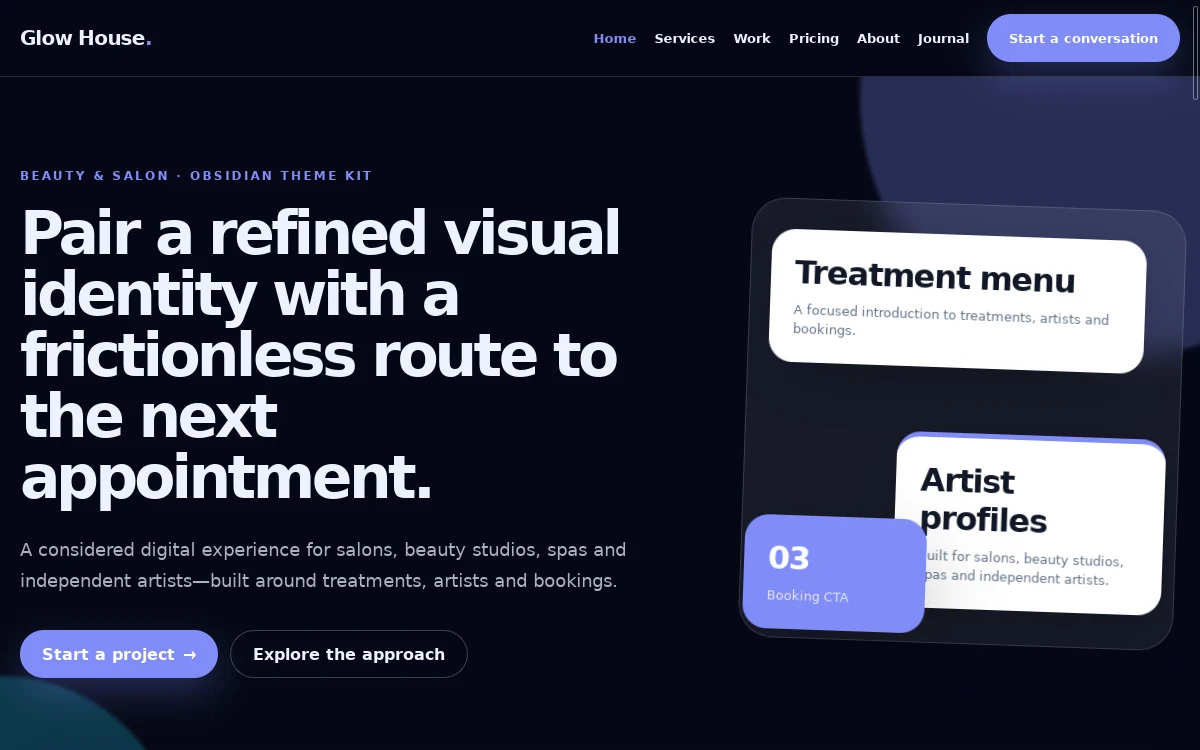 Glow House — Obsidian Theme Kit professional website preview