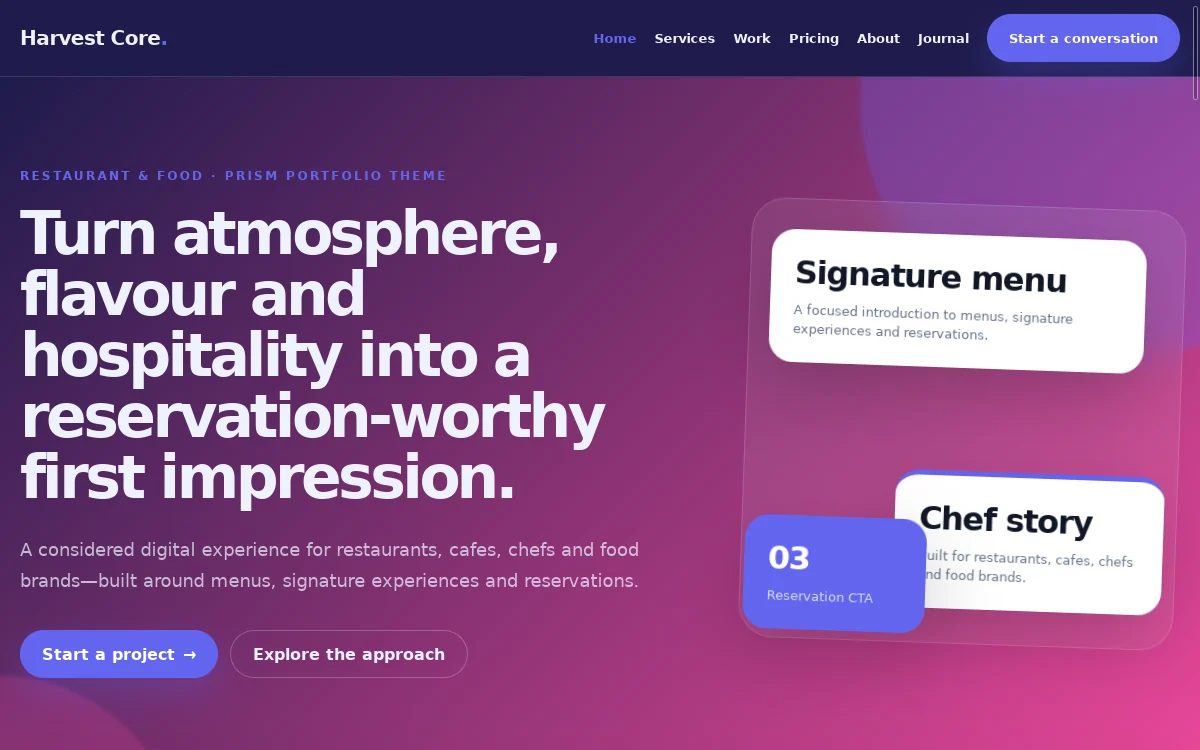 Harvest Core — Prism Portfolio Theme professional website preview