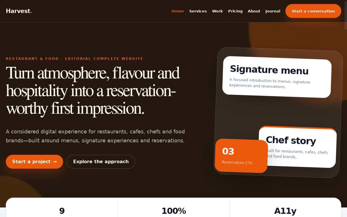 Harvest — Editorial Complete Website actual design preview