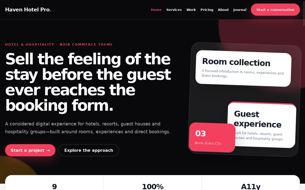 Haven Hotel Pro — Noir Commerce Theme professional website preview