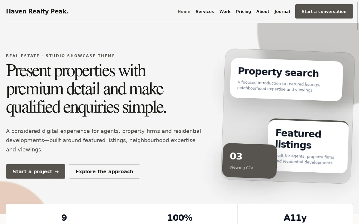 Haven Realty Peak — Studio Showcase Theme professional website preview