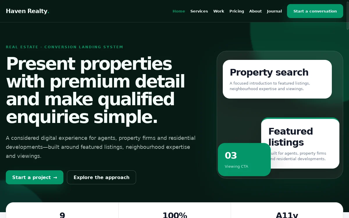 Haven Realty — Conversion Landing System actual design preview