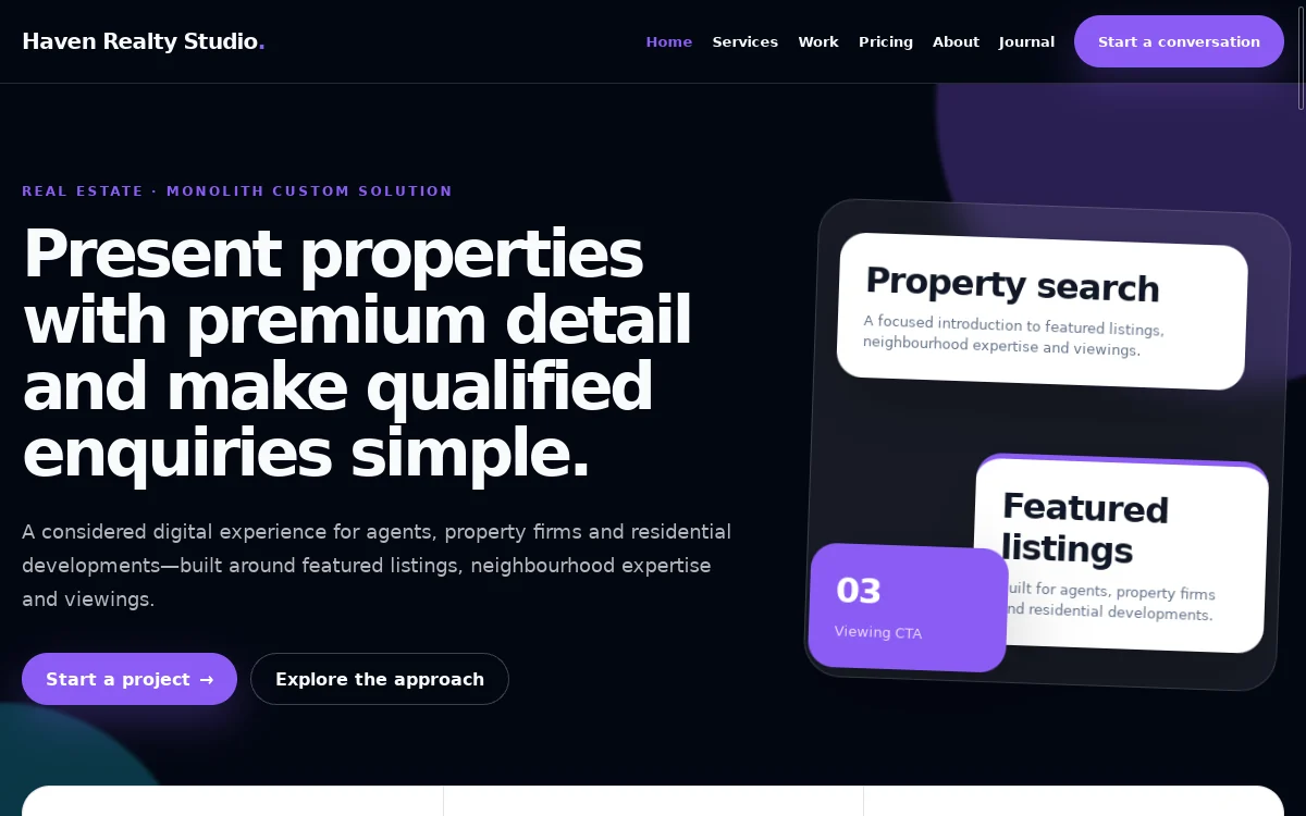 Haven Realty Studio — Monolith Custom Solution website screenshot