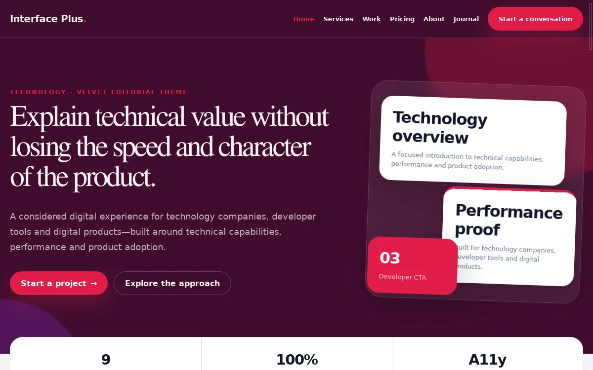 Interface Plus — Velvet Editorial Theme website screenshot