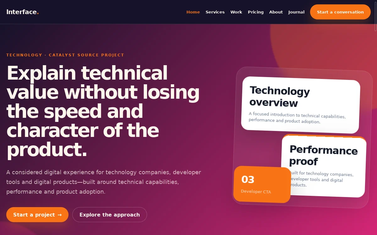Interface — Catalyst Source Project website screenshot