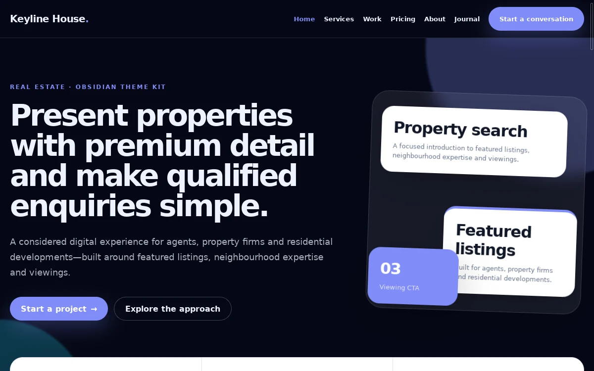 Keyline House — Obsidian Theme Kit professional website preview