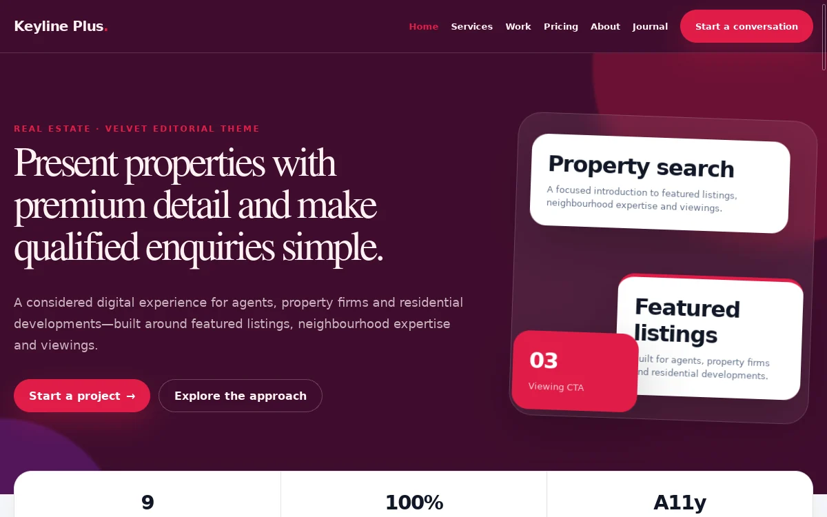 Keyline Plus — Velvet Editorial Theme professional website preview