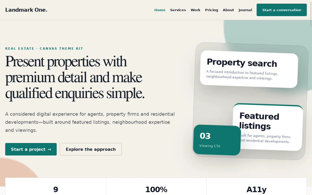 Landmark One — Canvas Theme Kit professional website preview