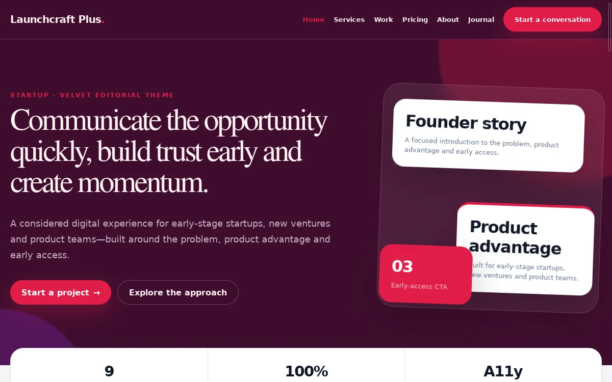 Launchcraft Plus — Velvet Editorial Theme website screenshot